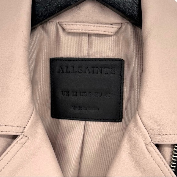 All Saints 8 Dalby Slim-Fit Leather‎ Biker Jacket Misty Pink Zipper Moto Boho - Picture 13 of 15
